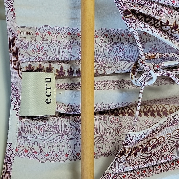 Ecru Silk Maroon Paisley Long Sleeve Shirt Size L - Picture 3 of 6